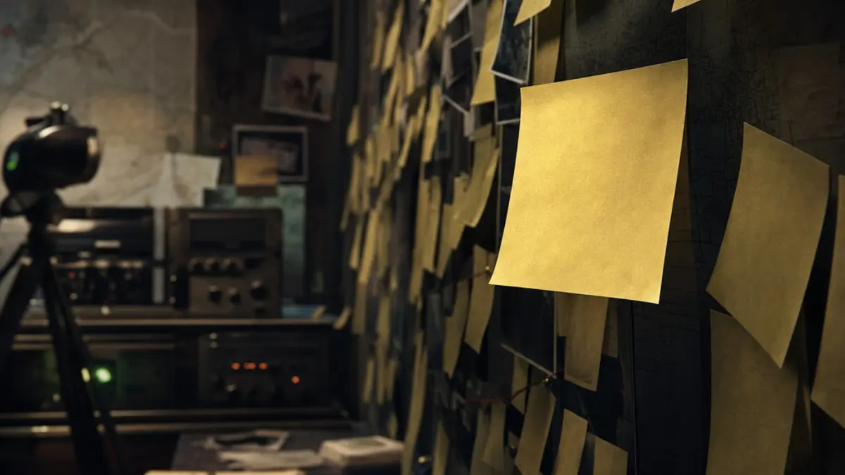 Post-it dans 007 First Light avec le message Allan please add details, easter egg Hitman Blood Money