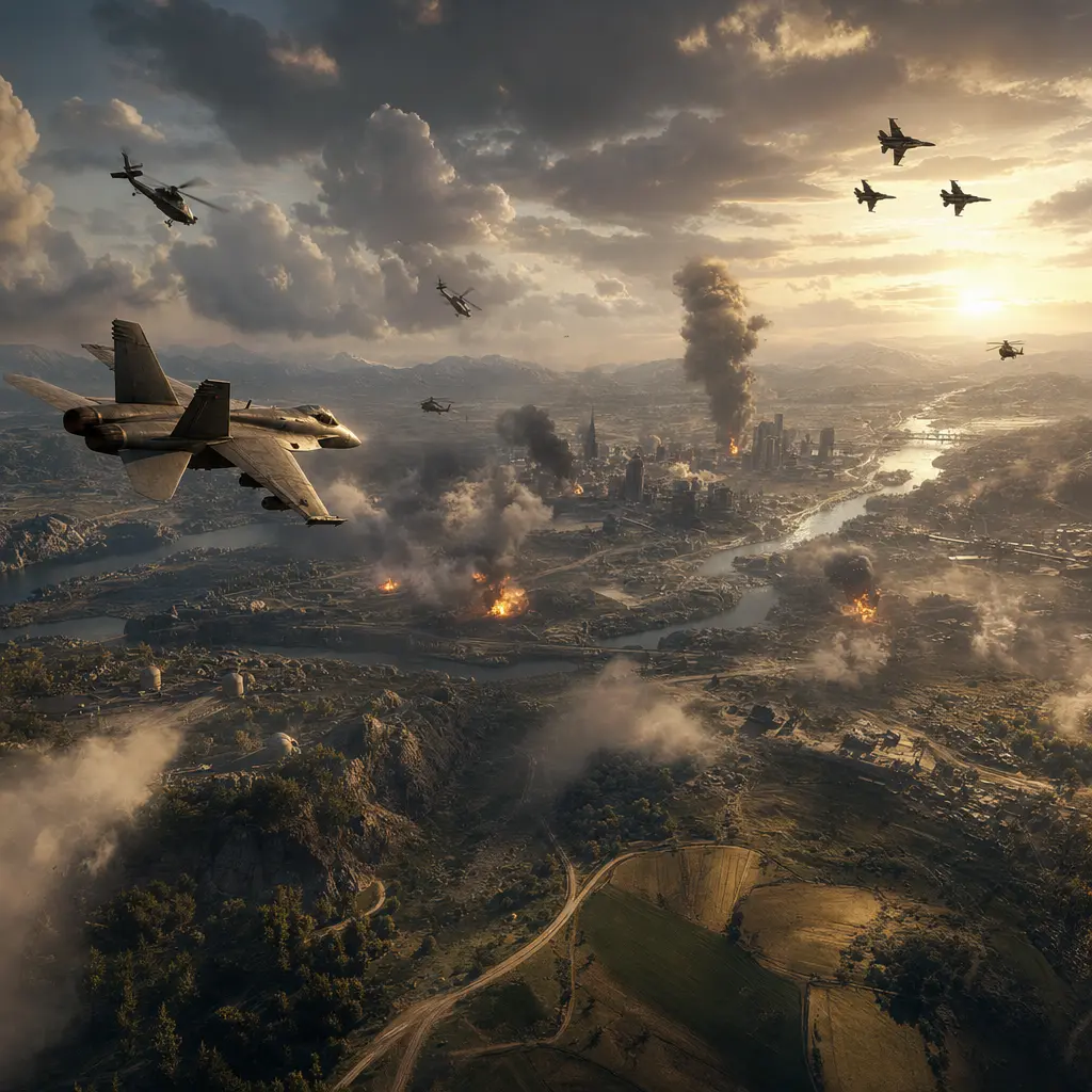 Une carte aerienne de Battlefield 6 montrant un vaste espace de combat dans le ciel