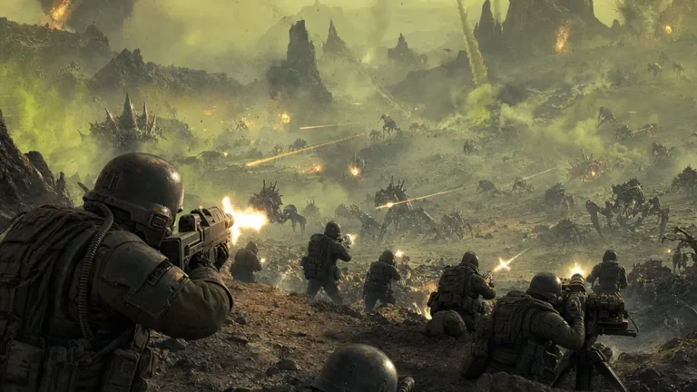 Helldivers 2 Legendary Warbond Warhammer 40K avec soldats de l'Astra Militarum