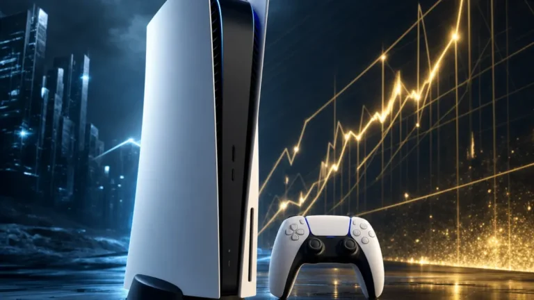 Logo PlayStation Plus sur fond bleu avec indication de hausse de prix en mai 2026