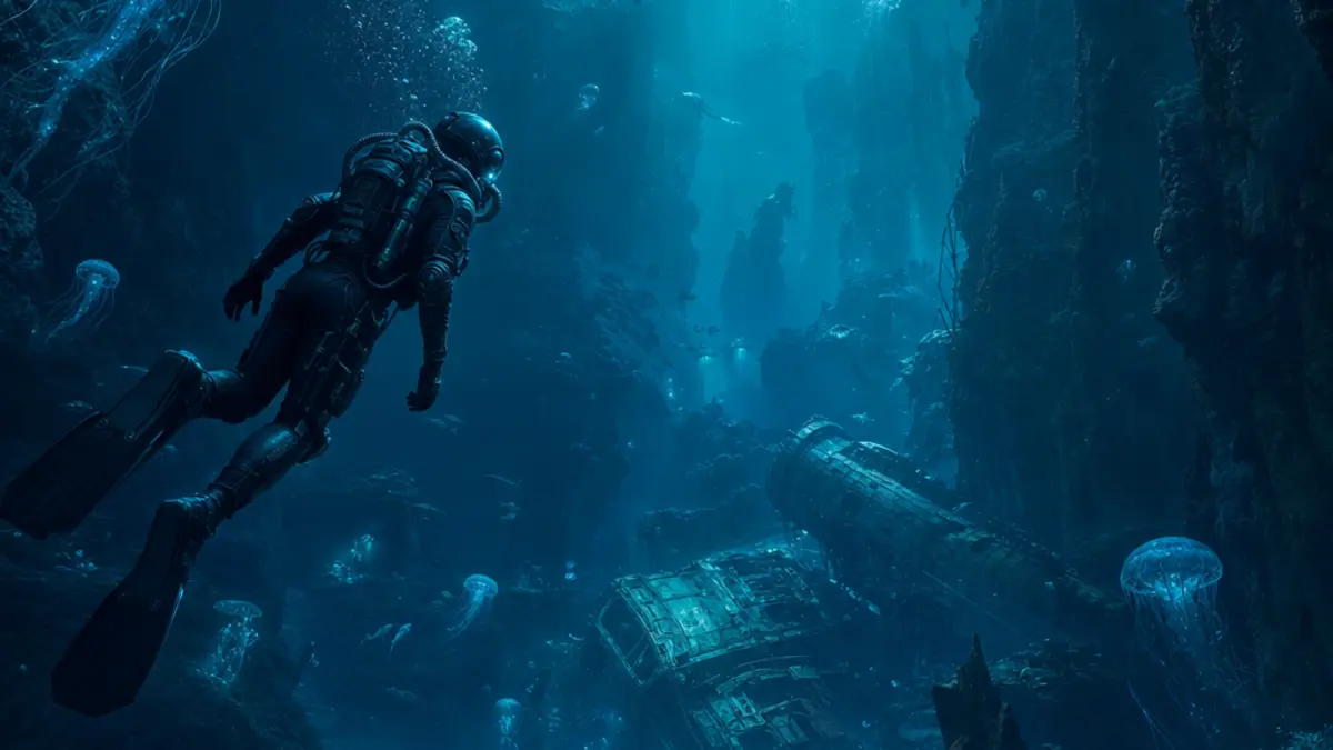 Emplacement du fragment de Rebreather dans Subnautica 2, pres d'une epave sous-marine