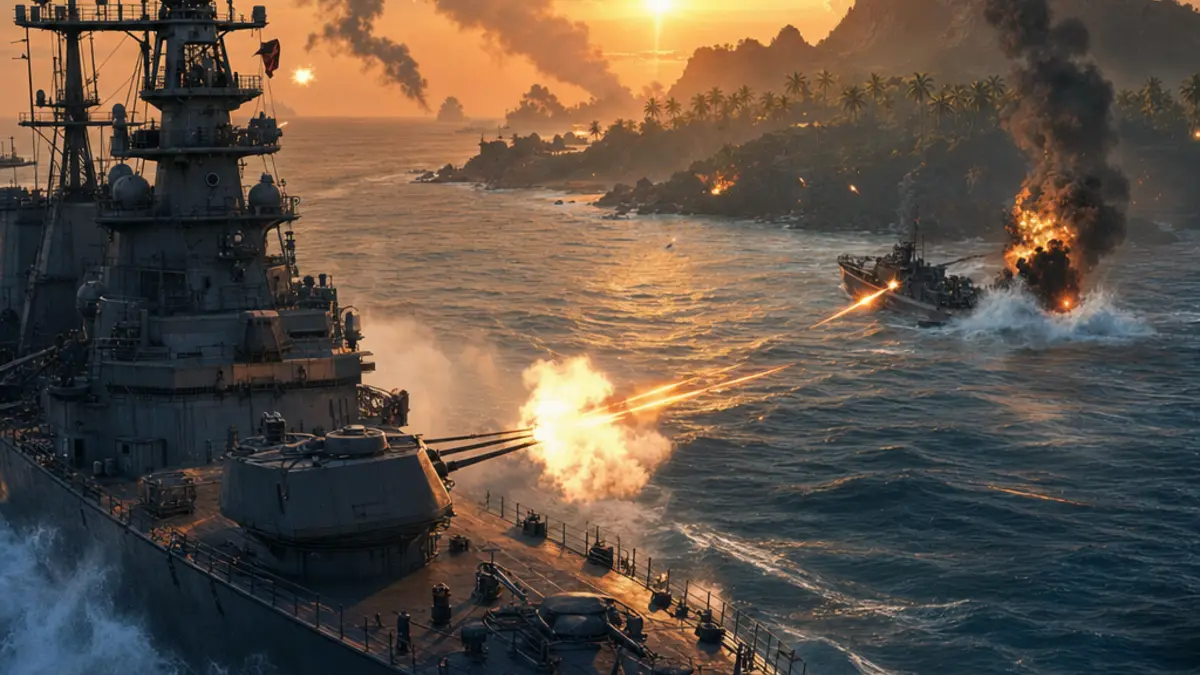 Vue aerienne de la carte Tsuru Reef pour Battlefield 6, avec des iles et de l'eau libre.