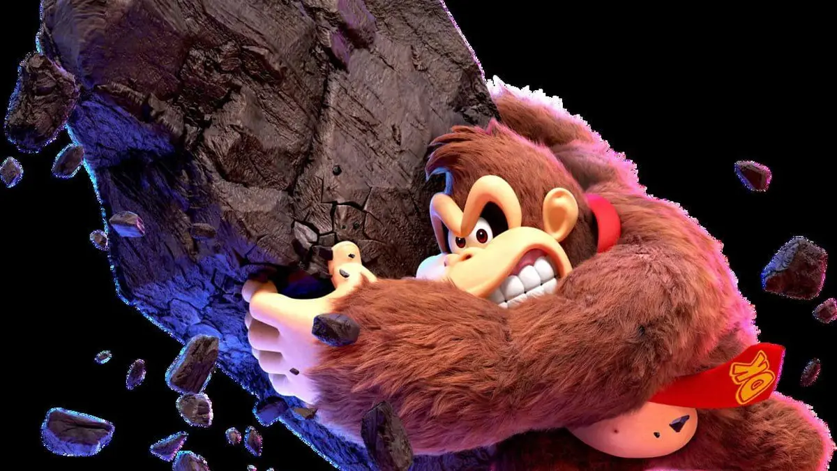 Illustration de l'evenement DK Challenge pour Donkey Kong Bananza sur Nintendo Switch 2, avec des cartes a collectionner numeriques.