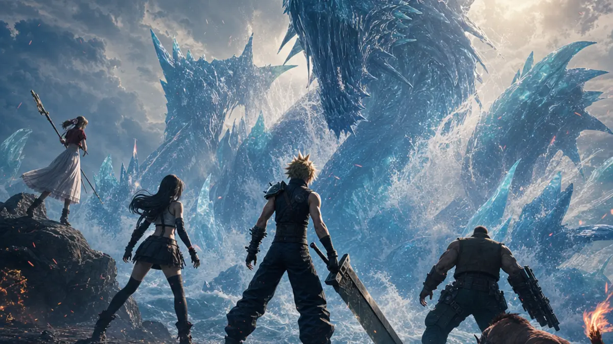 22 captures d'ecran de Final Fantasy 7 Revelation montrant le monde, les combats, les personnages et le Diamond Weapon.