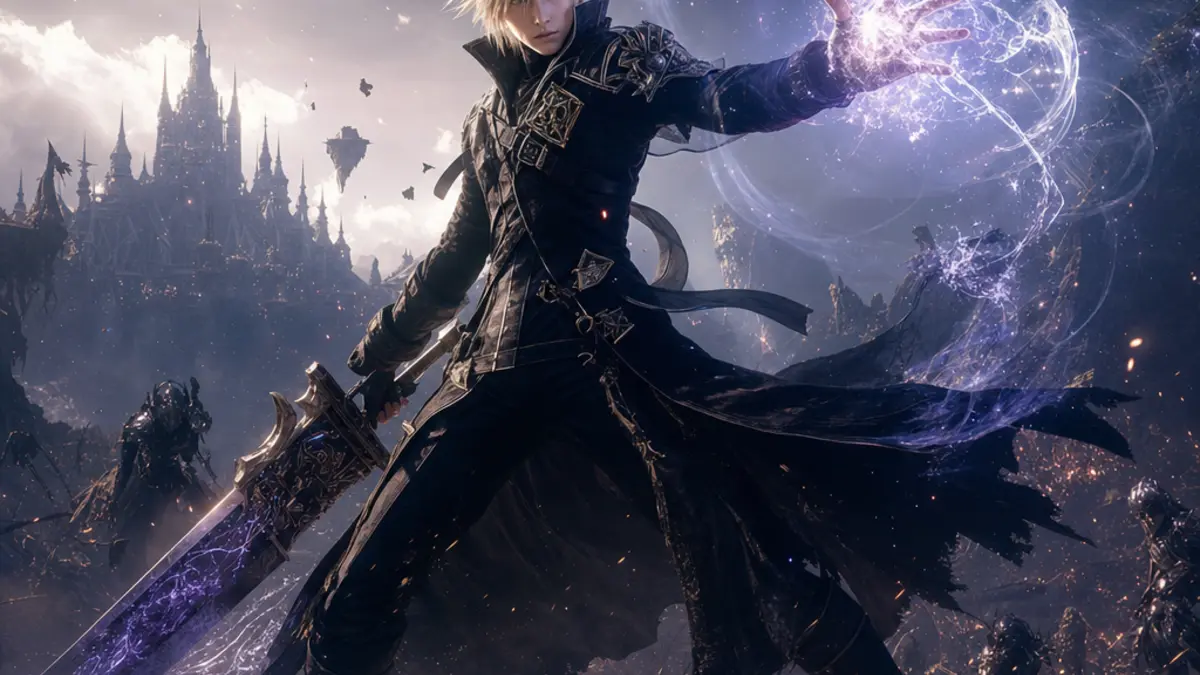 Cloud en tenue de mage noir grace au systeme FITS de Final Fantasy 7 Revelation.