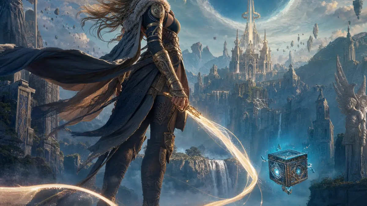 Faye brandit l'epee Rue aux cotes du cube Phranque dans God of War Laufey sur PlayStation.