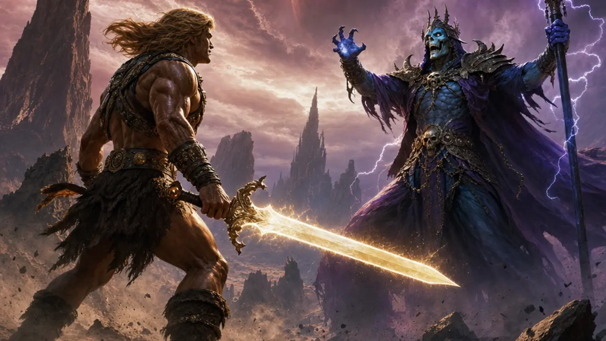 Visuel du jeu Masters of the Universe: Legends Unite avec Musclor et Skeletor, offert en juin pour les abonnes Amazon Prime.