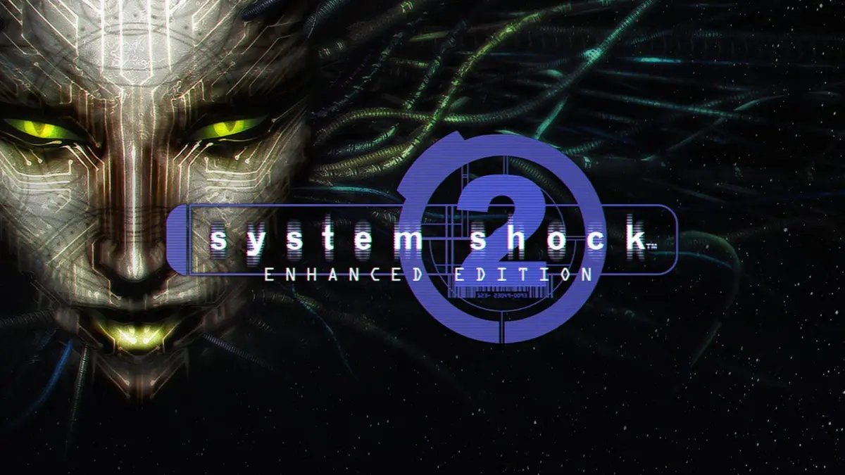 Visuel du remaster 25e anniversaire de System Shock 2, mettant en scene l'IA hostile SHODAN dans un decor cyberpunk.