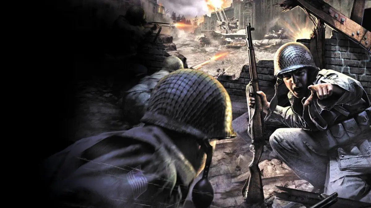 Illustration du film Call of Duty avec des soldats de la Seconde Guerre mondiale et le logo Paramount Pictures.