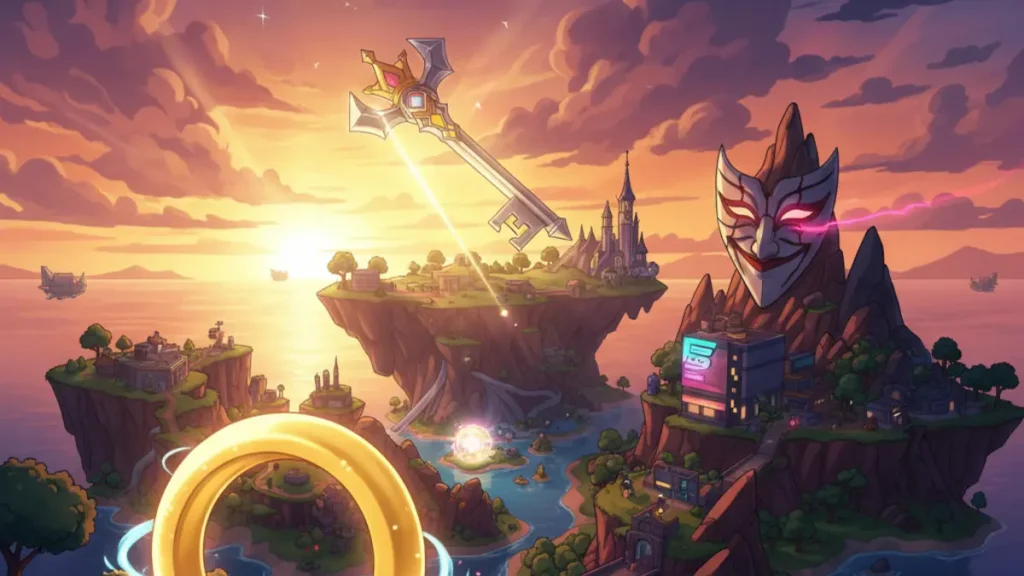 Illustration conceptuelle de la rumeur de saison Gaming Legends dans Fortnite avec Sonic, Kingdom Hearts et Persona.