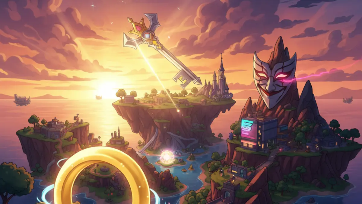 Illustration conceptuelle de la rumeur de saison Gaming Legends dans Fortnite avec Sonic, Kingdom Hearts et Persona.