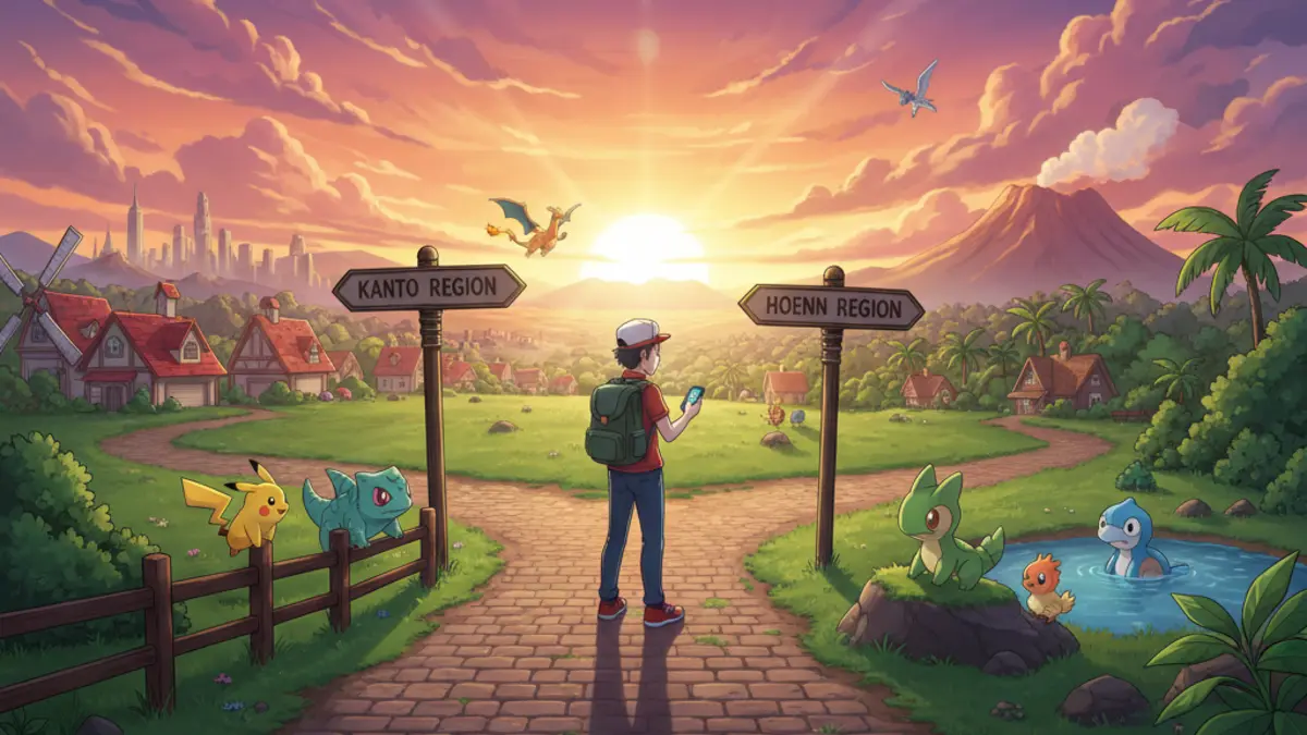 Capture d'ecran de Pokemon GO montrant des Pokemon des regions de Kanto et Hoenn sur une carte en realite augmentee.
