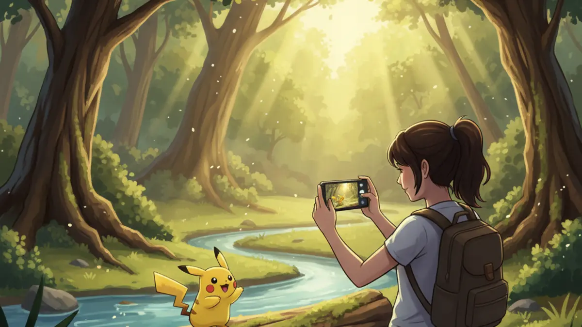 Capture du mode photo AR+ de Pokemon GO avec un Pokemon en realite augmentee, effets de profondeur ameliores.