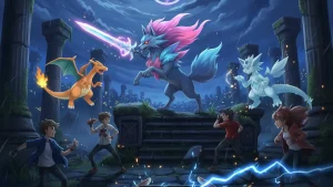 Illustration de la Zacian Raid Hour dans Pokemon GO avec des dresseurs combattant Zacian en raid 5 etoiles