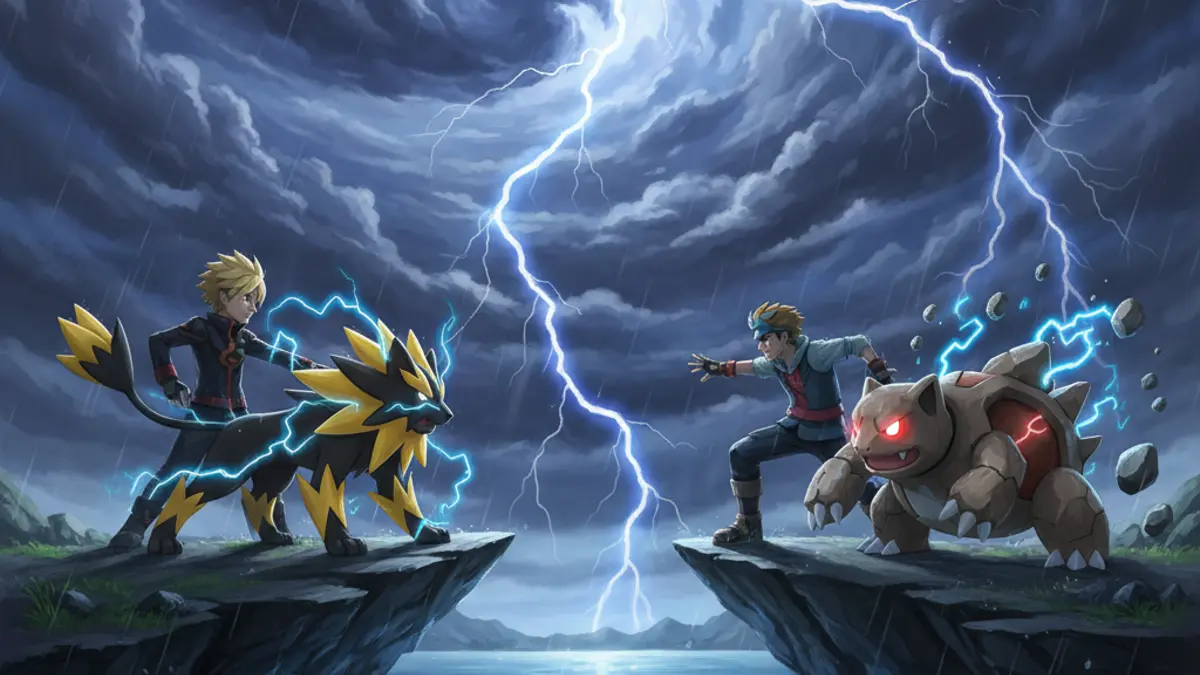 Illustration du jeu Pokemon Platinum avec le dresseur Volkner et le lieu Valor Lakefront dans un mod Redux