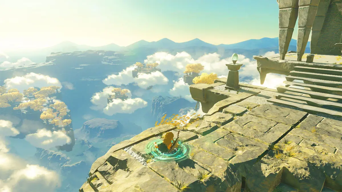 Link plane au-dessus d'Hyrule dans The Legend of Zelda: Tears of the Kingdom, le jeu d'aventure le plus addictif sur Switch 2.