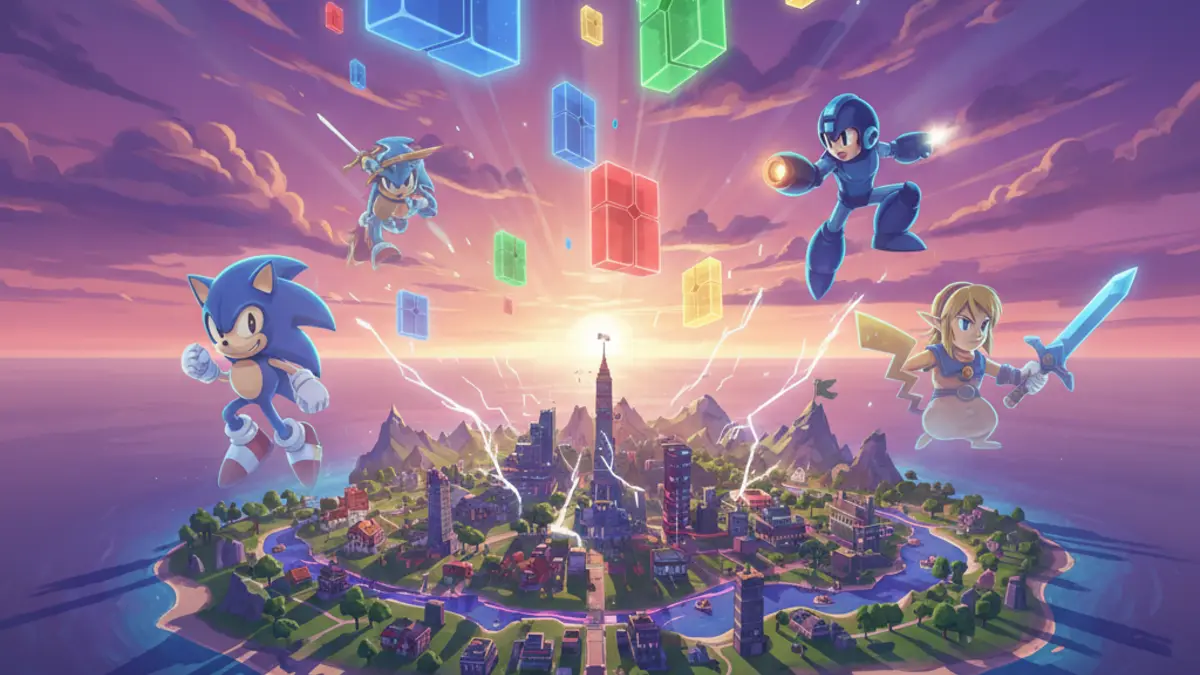 Illustration des rumeurs de crossovers Fortnite Saison 4 avec Tetris et Crash Bandicoot
