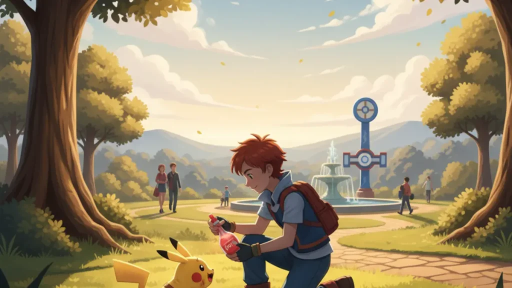 Interface de soin dans Pokemon GO montrant l'utilisation d'une potion sur un Pokemon blesse