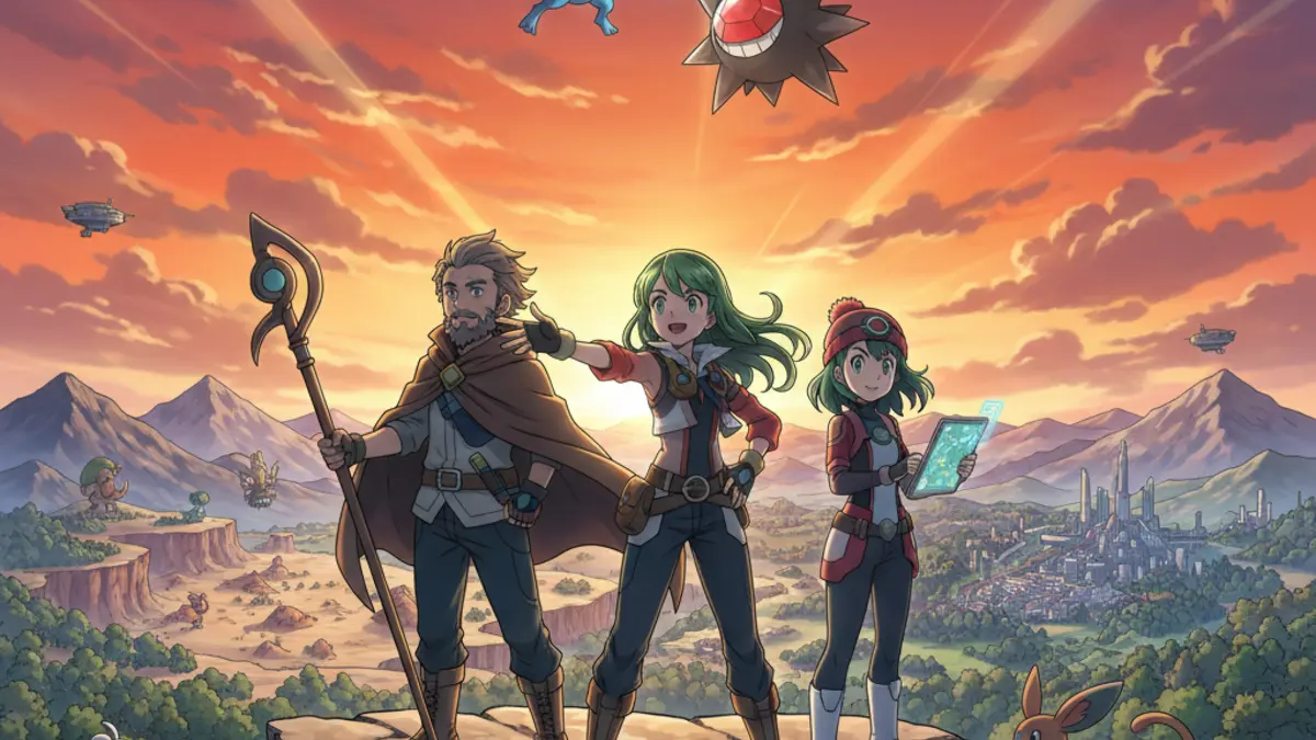 Illustration de Liko, Roy et Dot plus ages, rumeurs sur le nouvel arc Mega Voltage de l'anime Pokemon Horizons