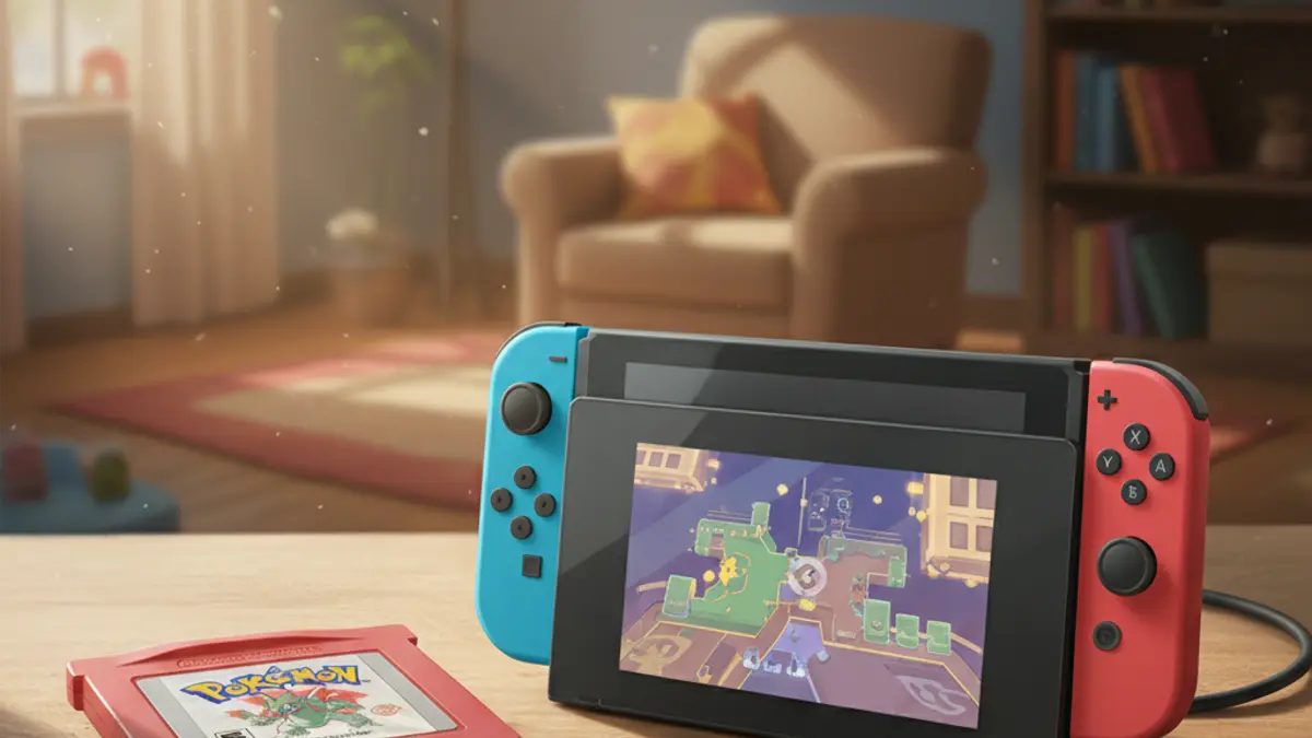 Cartouche de Pokemon Ruby sur Game Boy Advance, evoquant une possible sortie sur Nintendo Switch et Switch 2.