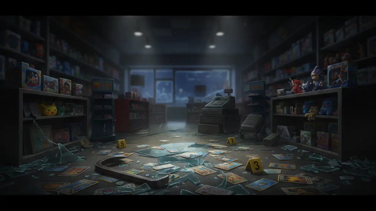 Illustration de cartes Pokemon rares devant un tribunal britannique, symbolisant la condamnation pour vol de cartes a 62 000 .
