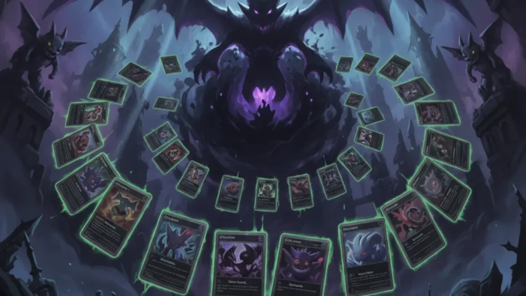 Visuel sombre du set Pokemon TCG Pitch Black avec Elite Trainer Box et cartes promotionnelles gothiques