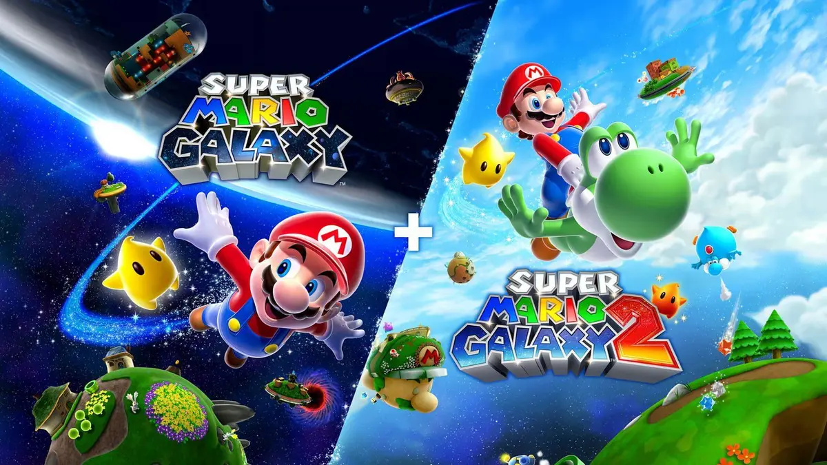 Jaquette de la compilation Super Mario Galaxy + Super Mario Galaxy 2 sur Nintendo Switch, affichee a prix reduit.