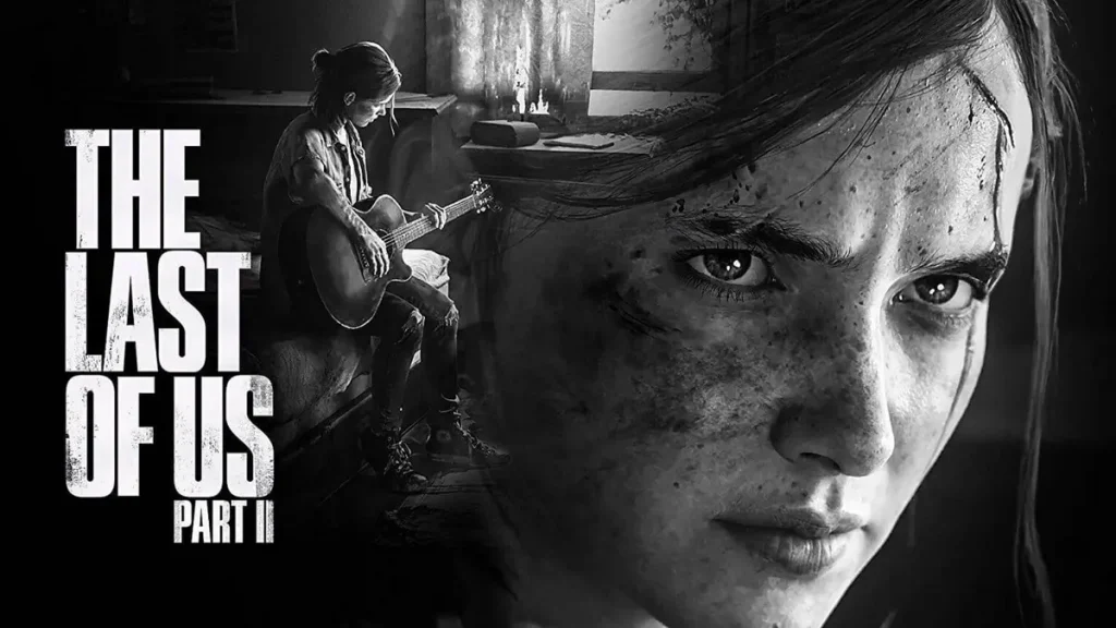 Tom Holland souriant lors d'une interview, avec en arriere-plan l'affiche de The Last of Us Part II