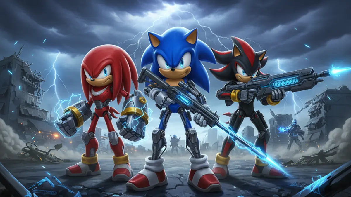 L'androide Sonic dans Fortnite, une version robotique creee pour contourner l'interdiction de lui faire porter des armes a feu.