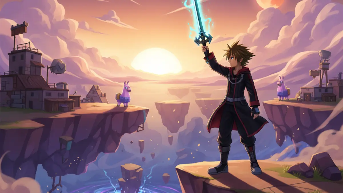 Le skin de Sora de Kingdom Hearts II dans Fortnite, avec le Keyblade au porte-cles modifie.