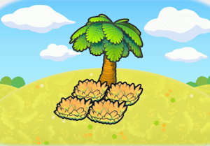 Habitat Hautes herbes jaunes sous un arbre dans Pokémon Pokopia