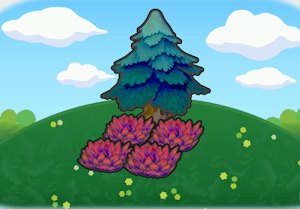 Habitat Hautes herbes rouges sous un arbre dans Pokémon Pokopia