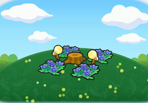 Habitat Scène souche bordée de fleurs dans Pokémon Pokopia
