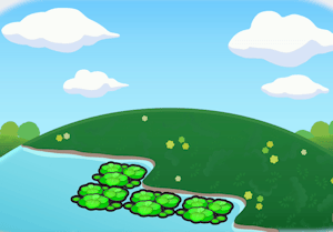 Habitat Étang avec plantes flottantes dans Pokémon Pokopia