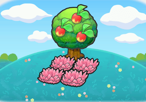 Habitat Hautes herbes roses sous un arbre dans Pokémon Pokopia